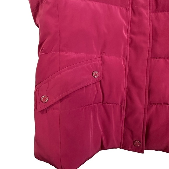 Talbots Pink Rose Down Puffer Vest Removable Hood Faux Fur - Picture 3 of 10